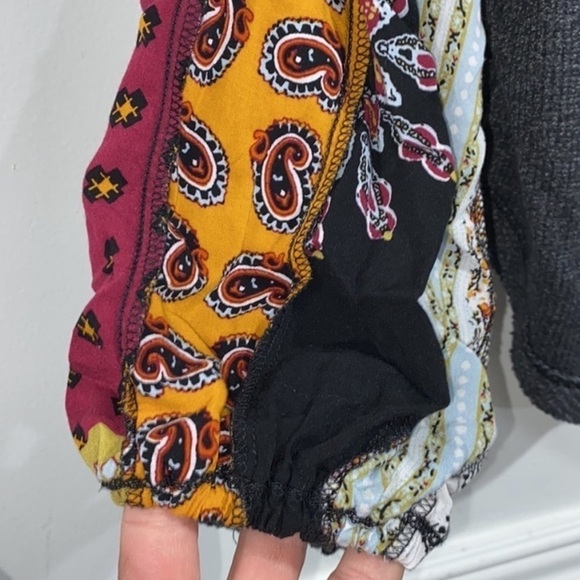 Chelsea & Theodore blouse waffle knit pattern patchwork sleeves‎ xs soft Cozy - Picture 3 of 4